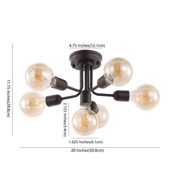 Marcel 20" Globe Farmhouse Modern Iron Bistro LED Semi Flush Mount - JONATHAN Y